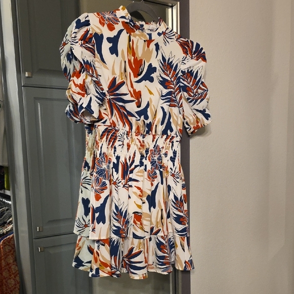 THML Floral Print Midi Dress - Blue, Orange, White - Picture 4 of 6